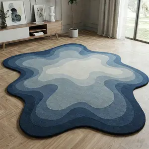 Modern Geometric American Luxury Gradient Stripe Print Carpet, Fashion Art Simple Plush Rug, Easy Care Large Area Mat for Living Room Bedroom Balcony