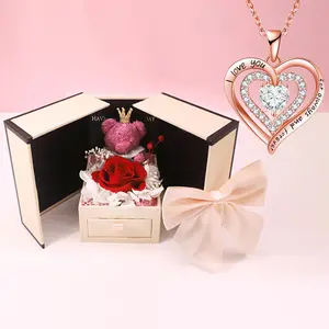 Preserved Rose,Birthday Gifts for Women Mom Girlfriend,Gifts for Mom Grandma Wife Daughter Sister,Jewelry Boxes with Necklace,heart necklace