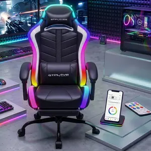 【Hot】GTPLAYER Gaming Chair with Led Lights, Ergonomic RGB Chair High Back Lumbar Support,RGB lights support cell phone control, Computer Gaming Chair