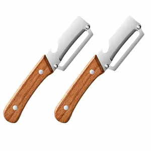 2 PCS 2-in-1 Vegetable Fruit Peeler with Stainless Steel Blade and Bottle Opener, Wooden Handle Kitchen Tool for Potatoes, Apples, Zucchini, Papaya & Pumpkin