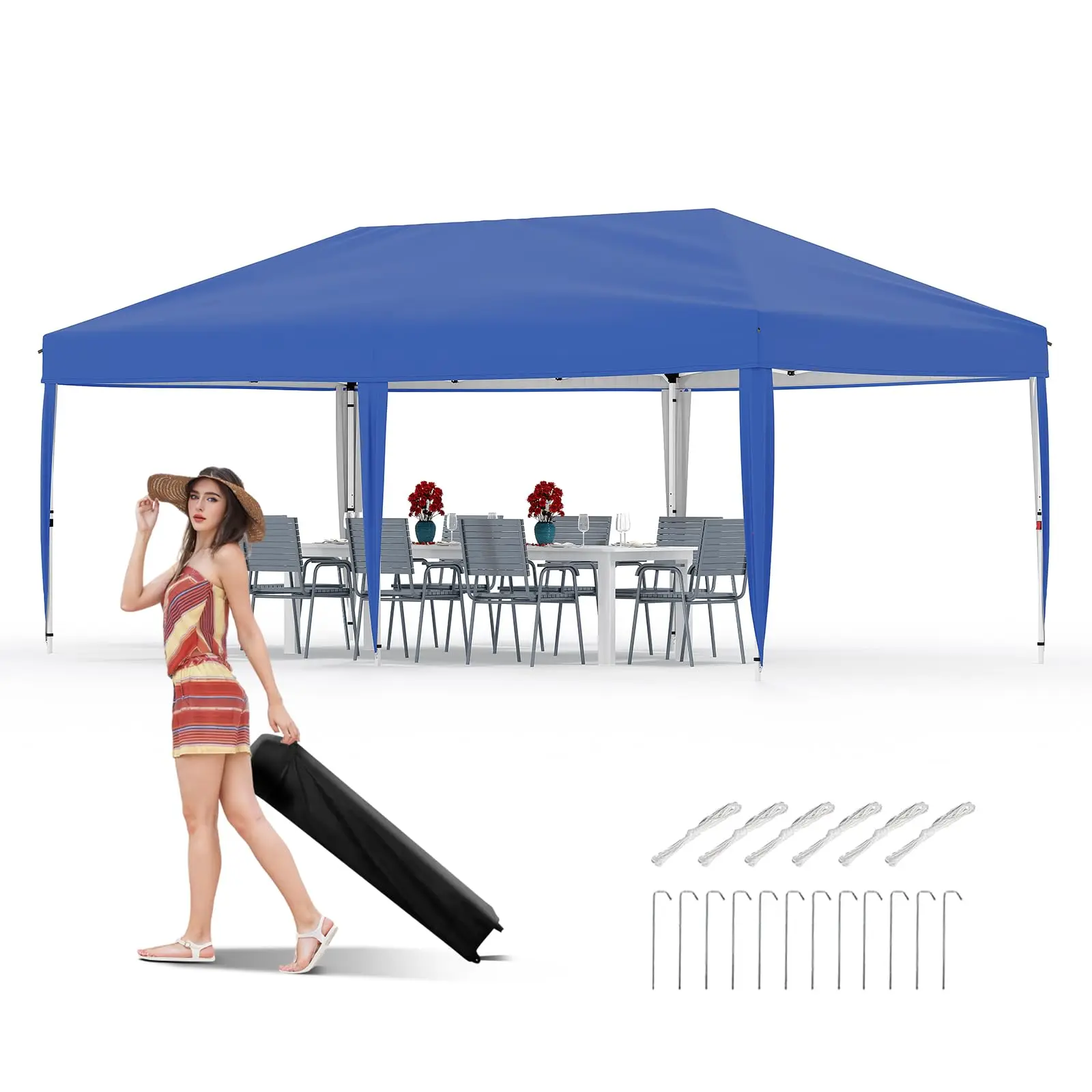 Foldable Outdoor Canopy Tent – Quick Push-Button Assembly – 210D Oxford Weather-Resistant Fabric & Anti-Corrosion Frame – 3 Adjustable Heights – Includes Wheeled Bag & 4 Sandbags – UV Protection, Ideal for Beach, Parties & Events summerwins