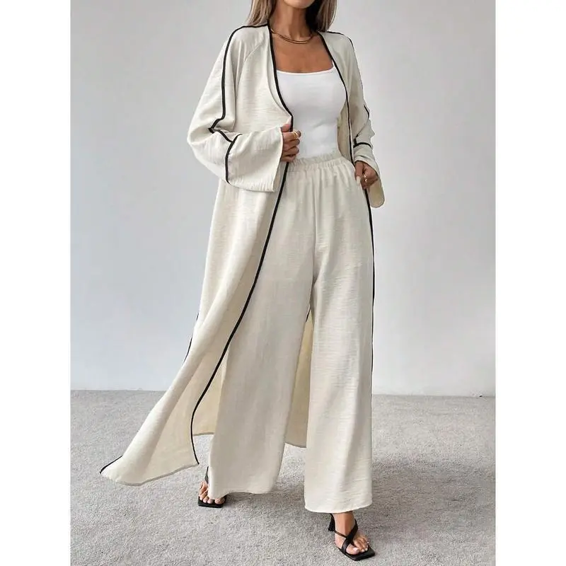 Women's Oversize Colorblock Tracksuit, 2-Piece Casual Spring Outfit with Long Sleeve Zip Jacket and Wide-Leg Pants, Baggy, Fabric, Style, Everyday, Loose, Casual Wear, Contrast Binding, High Neck, Zippered Jacket, Loose-Fitting, Machine Wash