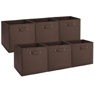 13 Inch Fabric Storage Bins, 6 Pack Collapsible Cube Organizer Baskets with Faux Leather Handles, Foldable Storage Cubes for Shelves Clothes Toys Home Office Nursery