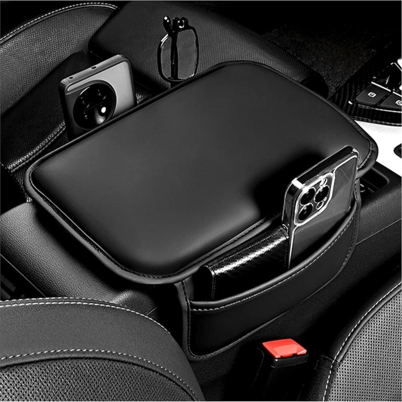 Car Center Console Cover with 2 Storage Bags, PU Leather Waterproof Car ...