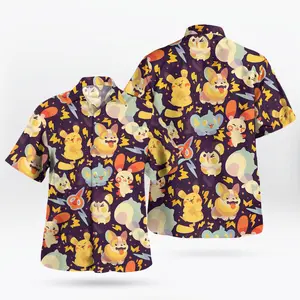 Flirty & Fictional – Tropical Anime Pikaa and Friends Pattern PKM Hawaiian Shirt