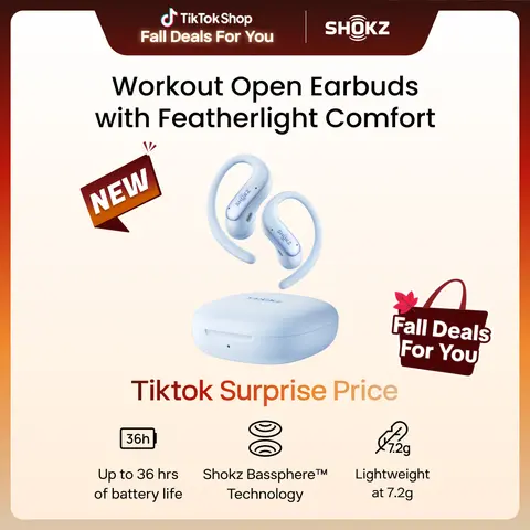 SHOKZ OpenFit Air 2, Open Earbuds, Water Resistant, Secure Earhooks Hooked on comfort; Natural sound; Open-ear awareness; AI call clarity; IP55; Workout/leisure/work/driving use