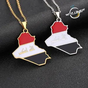 Iraqi Flag and Map Necklace | Fashionable & Versatile | Anniversary Gift | Selected Gift | Creative Ethnic Map Pendant Necklace