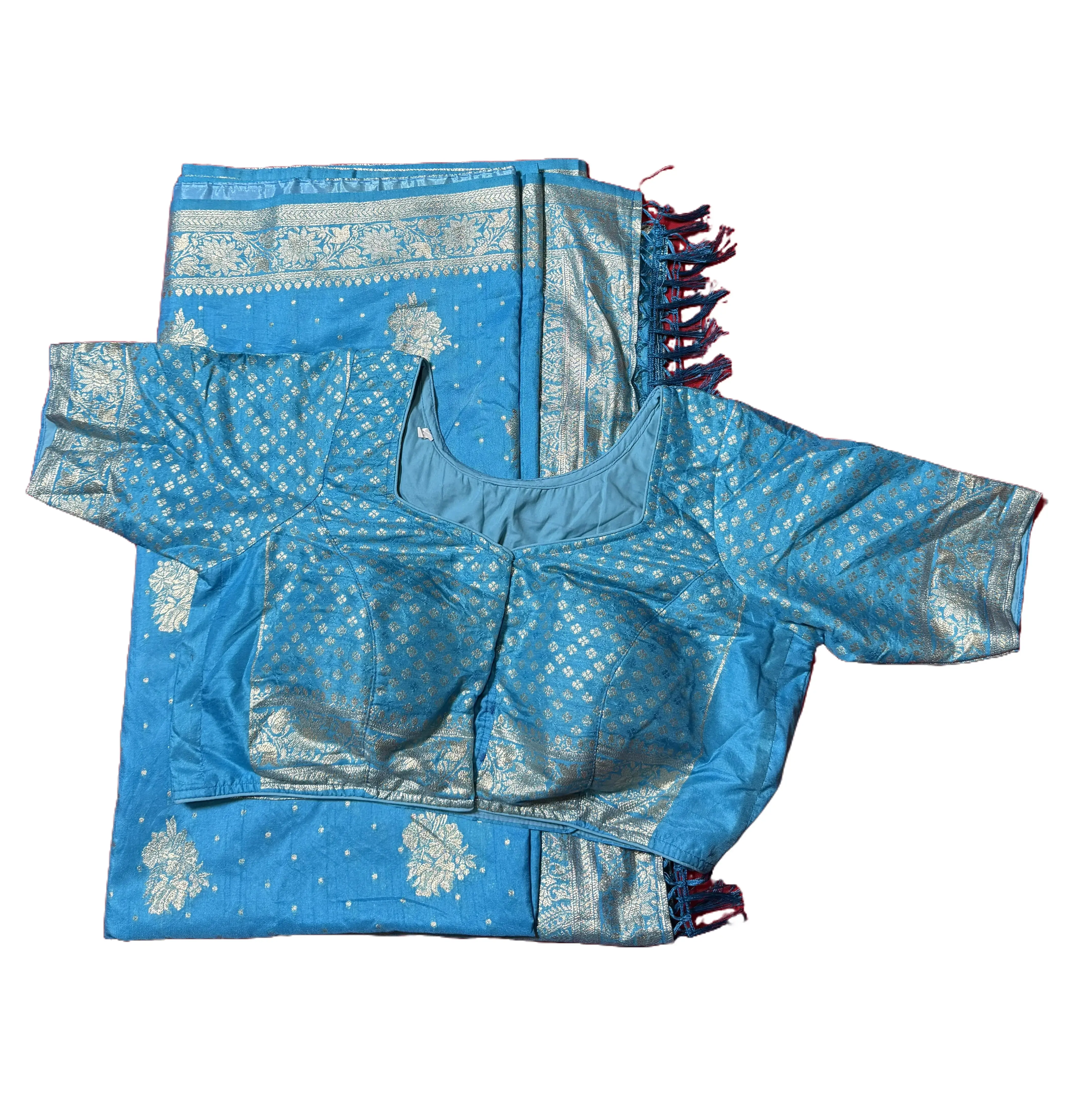 Women's Blue Saree in Smooth Dola Silk with a Traditional Brocade Design and Padded Blouse for Parties & Festivals, Accessories, Costumes, Style