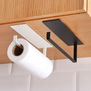 Stainless Steel Roll Paper Towel Holder, Wall-Mounted Adhesive Mounting, Large Square Home Bathroom Organizer, Multiple Options Available, Bathroom Decoration Accessories