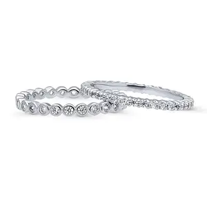 BERRICLE Sterling Silver Bubble Rings Stackable Eternity Band Ring Set for Women, Pave Set Round Cut Cubic Zirconia CZ