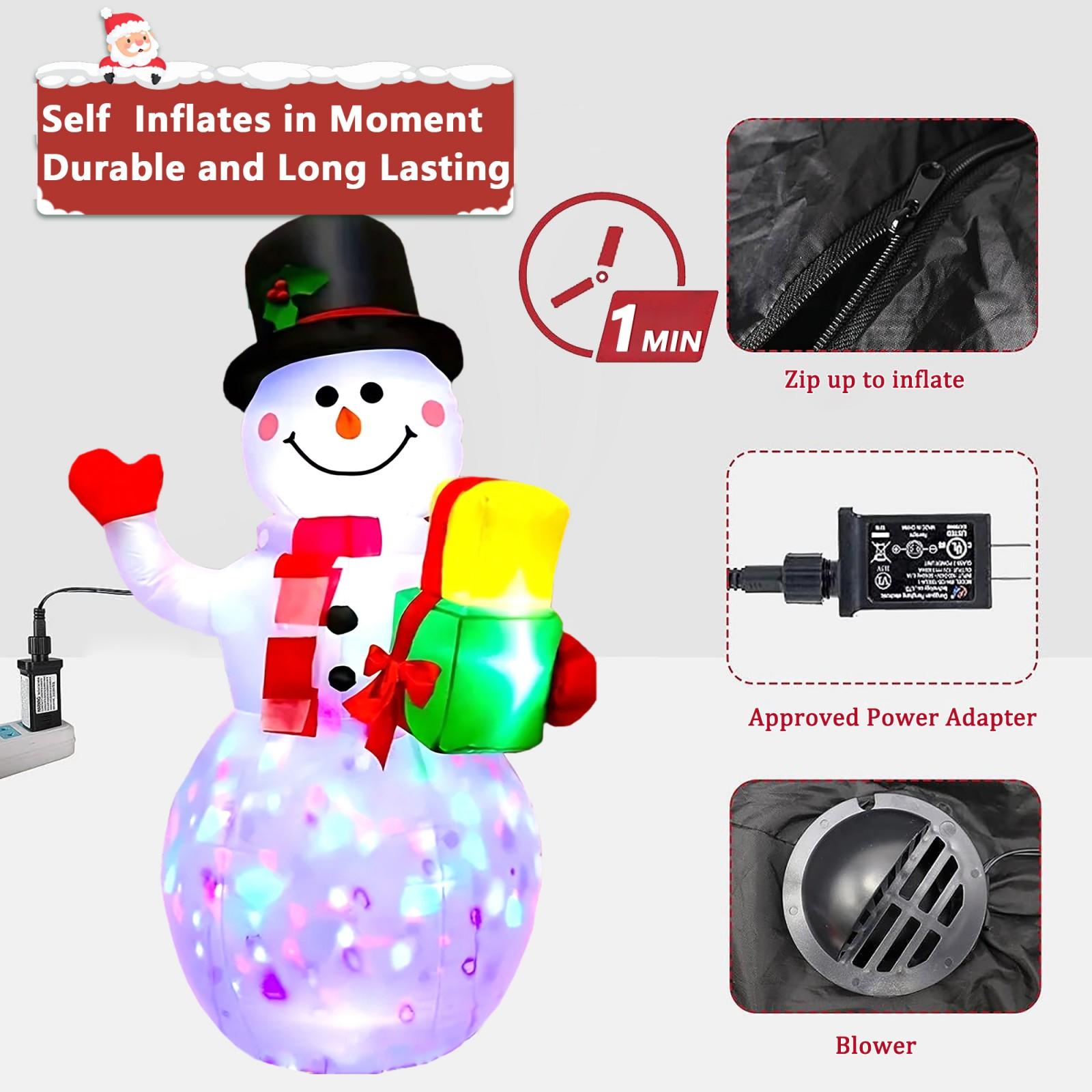5FT Christmas Inflatables Snowman with Rotating Lights, Blow Up Snowman Outdoor Decoration LED Lighted Snow Man Christmas Decor for Yard Patio Garden Lawn Xmas Holiday Indoor Party