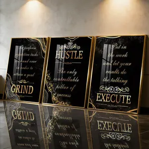 3Pcs Aluminum Alloy Framed Painting, Motivational Grind Hustle Execute Quote Picture, Home Decoration For Living Room, Bedroom, OfficeWall Decor, Modern Home Decoration, Odorless Print Artwork, Luxury Perfect Gift For Friends And Family