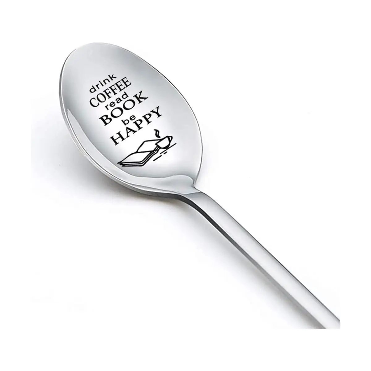 Engraved Book and Coffee Lover Spoon, Personalized Message, Durable Metal Texture, Perfect Gift for Readers, Writers, Students, Coworkers