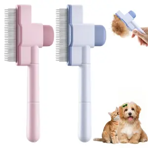 2 Pack Pet Comb for Dogs Cats with Long Short Stainless Steel Metal Teeth for Shedding and Tangles Self-Cleaning Pet Comb for Dogs and Cats