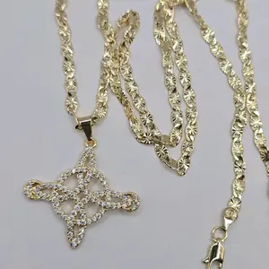 NUDO DE BRUJA / witch's knot hermosa cadena de oro laminado GOLD-PLATED 24"inches necklace clear stone's