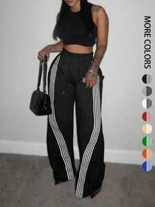 Women's Letter Print Wide Leg Sweatpants, Casual Comfy Breathable Trousers for Everyday Wear, Ladies Bottoms for Summer