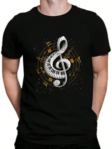 100% Cotton Music Notes Piano Orchestra Musician Piano Treble Clef T-Shirt Women's Men's Graphic Tee Crew Neck summer vacation Tops
