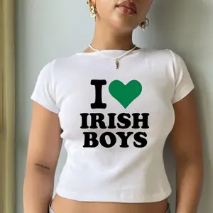 I Heart Irish Boys Baby Tee, St Paddys Baby Tee, St Patricks Day Shirt, 90s Style Tee, St. Patrick's Day T-shirt, Women's Baby Tee