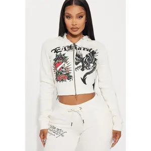 Ed Hardy Dragon Heart Zip Front Hoodie - Ivory O