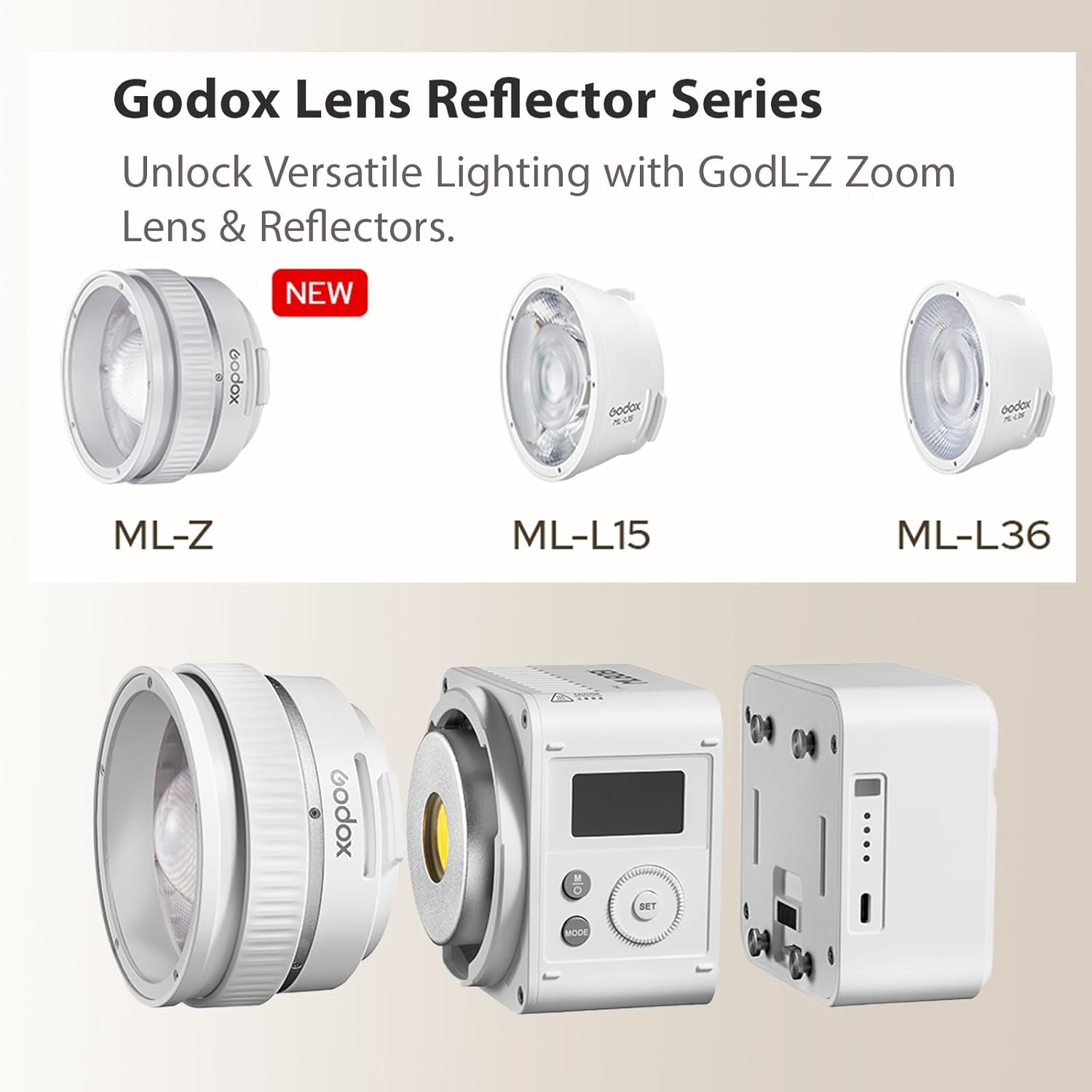 Godox ML-Z Zoom Lens Reflector for ML-Series LED Video Lights, Compatible with ML150Bi, ML80Bi, ML100Bi, ML100R, ML60II Bi, ML60Bi and More, Adjustable Beam Reflector for Flexible Lighting Control