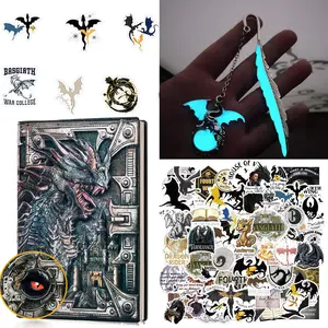 Vintage Dragon Notebook Set, 1 Set Including 1 Count A5 Journal & 1 Bookmark & 104pcs Sticker, Perfect Gift for Book Lovers, Travel Diary Notebook