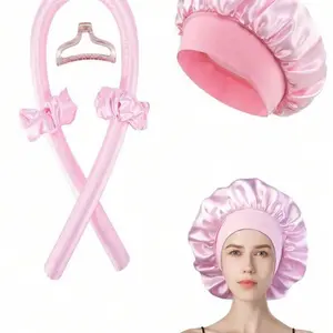 5PCS Heatless Curling Rod Set with Satin Bonnet – No Heat Hair Curler Kit for Soft Waves”