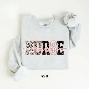 Gildan Coquette Nurse T-Shirts, Crewneck Sweatshirts & Pullover Hoodie, Pink Leopard Script Sweater, Cute Nurse Sweatshirt, Trendy Healthcare Pullover, Nurse Appreciation Gift GHRT