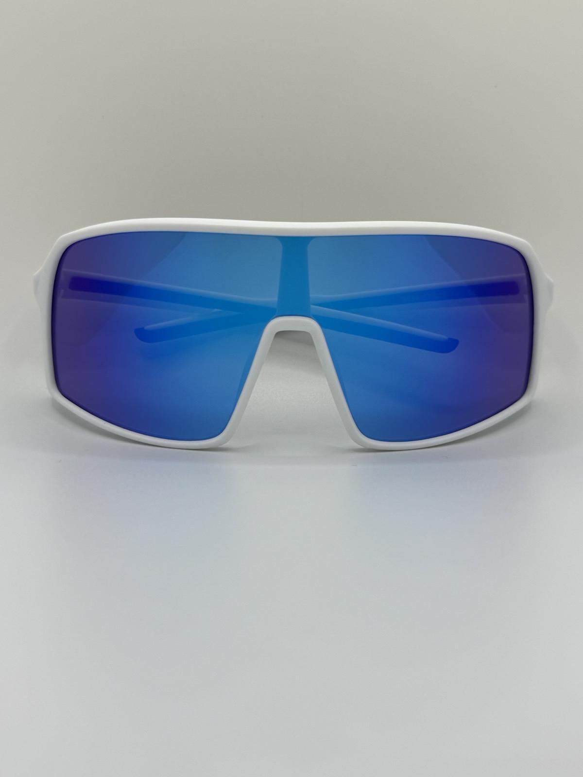 Blue Mirrored Polarized Sports Sunglasses with UV Protection for Men and Women Stylish White Frame Lightweight Durable Wraparound Design