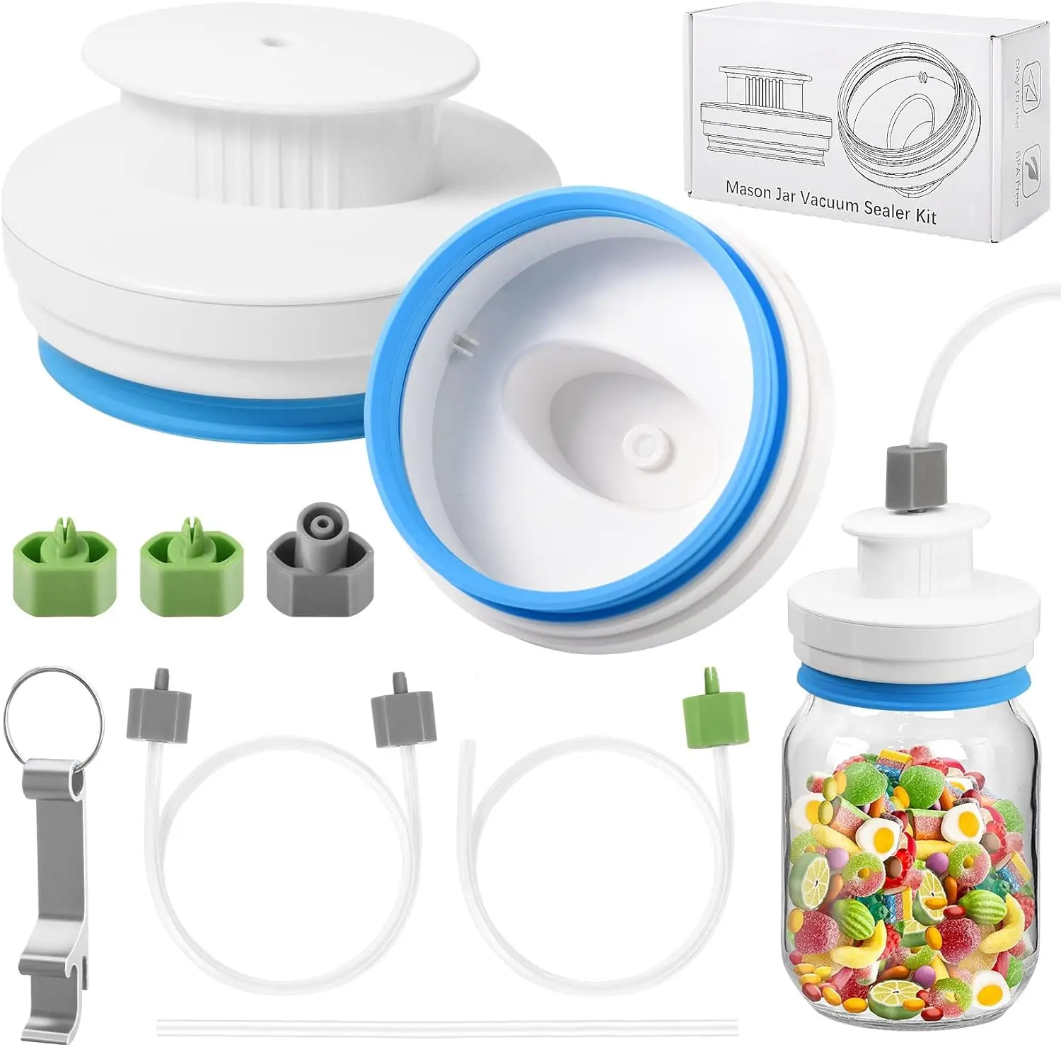 Upgraded Mason Jar Canning Sealer Kit - Sealer Set with Hoses Compatible with FoodSaver Vacuum Sealers - For Wide Mouth and Regular Mouth Jars