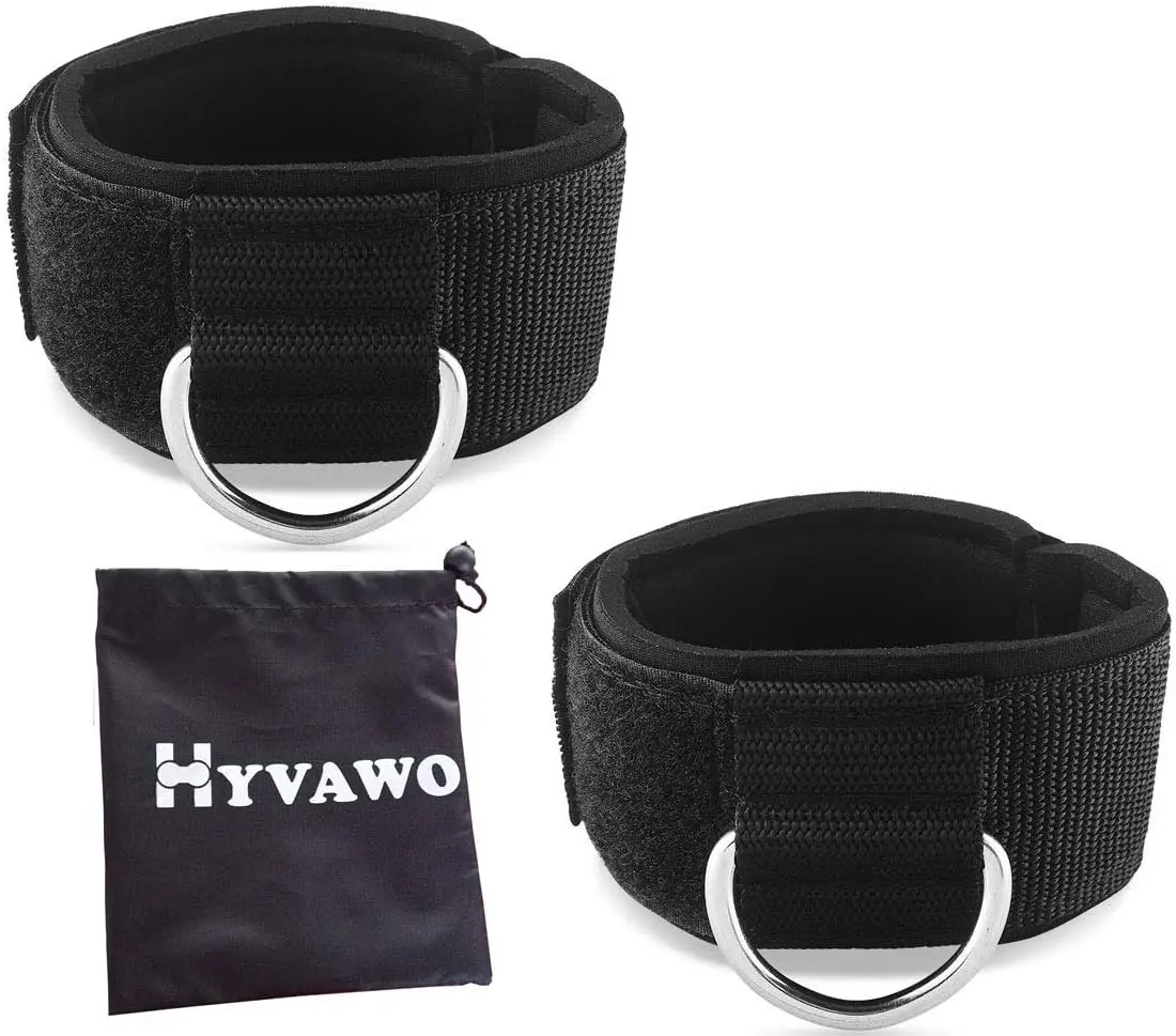 Sports Ankle Straps Neoprene Padded Fitness Wrist Cuffs with D Ring High Strength Exercises Gym Pulley Strap for Cable Machines (Black 2 Pack)