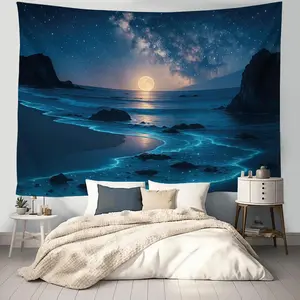 Sea & Moon Pattern Tapestry, 1 Count Colorful Starry Sky Tapestry, Wall Hanging Decor for Home Living Room Bedroom Dormitory
