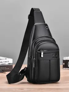 Men's Large Capacity Soft Durable PU Leather Chest Bag, Adjustable Shoulder Straps Comfortable, Multiple Zipper Pockets Easy Organization