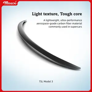 Misalon Dry Carbon Fiber Rear Spoiler for Tesla MODEL 3 Blade Style High-Temperature Vacuum Formed Minimalist Aesthetic Upgrade