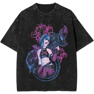 valentine shirts Jinx Arcane Outfit 2Washed T Shirt for Men Women Streetwear Hip Hop T-Shirt Summer Tees Tops Cotton