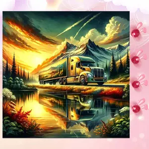 5D DIY Full Drill Round Diamond Painting, Diamond Embroidery - Diamond Art Kit Truck, Mountains, Lakes Mosaic, Canvas - DIY Decor, Home Wall Art, Suitable for Halloween and Christmas, Birthday and Anniversary Gifts