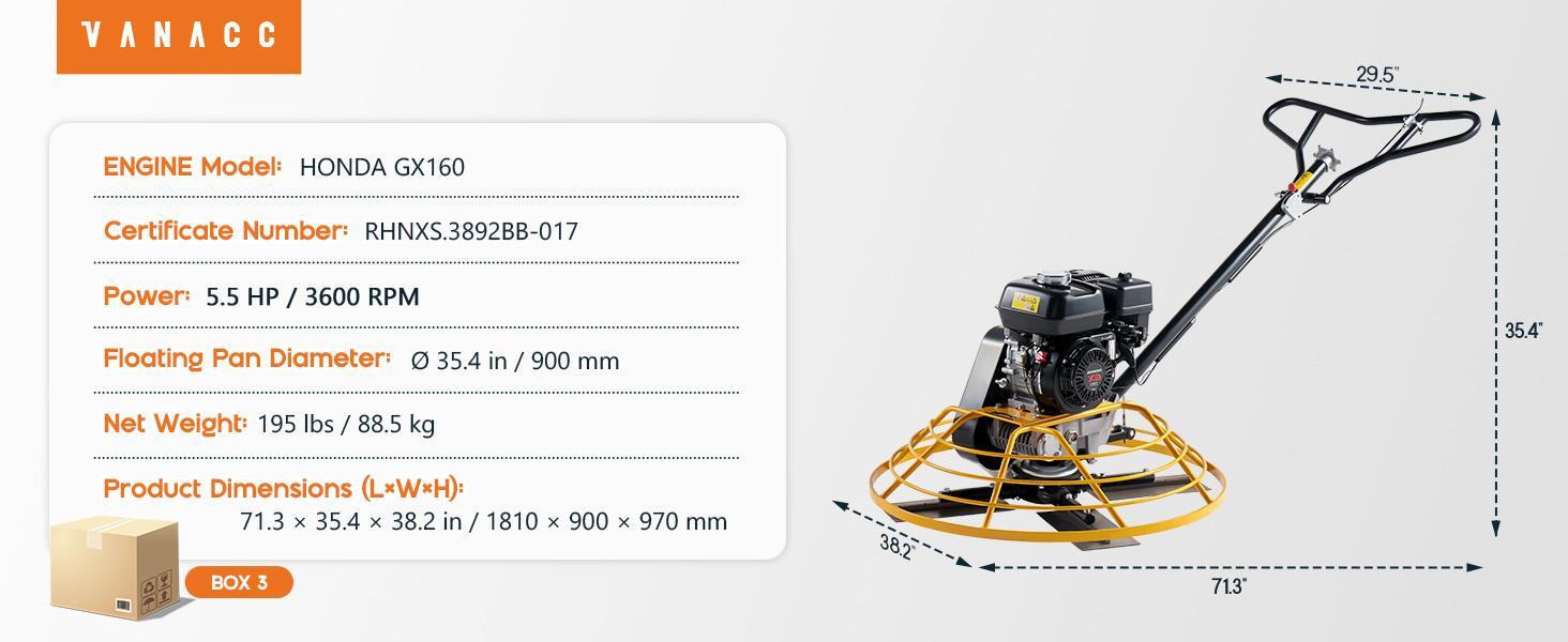 AMERLIFE 24"/35" Power Trowel, 5.5 HP Honda Engine with Float Pan, Walk-Behind Concrete Trowel with 4 Blades, Heavy Duty Gas-Powered Commercial Screed Cement Surface Finisher