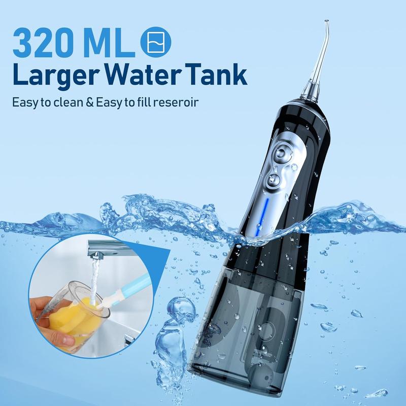 Deep Clean Water Flosser 5 Modes & 6 Replacement Nozzles for Braces/Sensitive Teeth | IPX7 Shower & Home Travel Use | Fast USB Charging