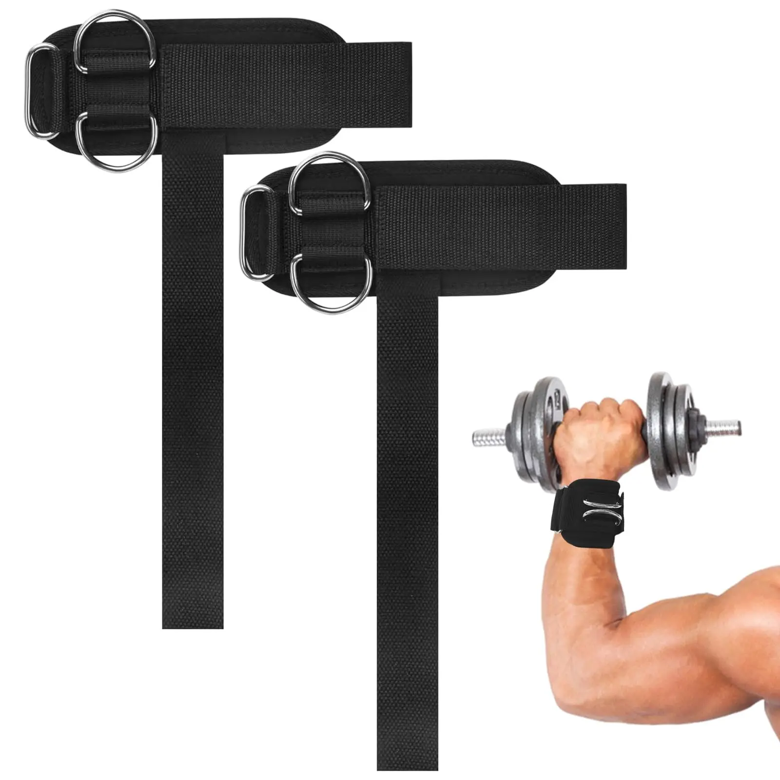 Unisex Fit Heavy-Duty D-Ring Weight Lifting Wrist Straps with Functional Stainless Steel Dual Rings, Rust Resistant, Multi-Size, for Deadlifts, Cable Workouts