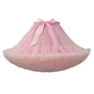 Womens 3-Layered Pleated Tulle Petticoat White Black Pink Red Puffy Tutu Party Cosplay Skirt Cute Maxi Womenswear Bottom Basic Minimalist