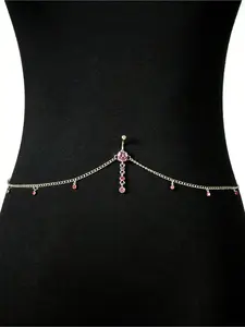 1pc Funky Stainless Steel Cubic Zirconia Belly Button For Women For Daily Decoration, Rings With Waist Chain 14G Faceted Cubic Zirconia Belly Ring Navel Piercing Jewelry For Women Body Chain Dangling Belly Navel Rings