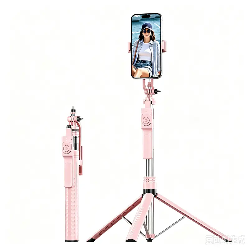 Qawtor 74.8in Portable Extendable Adjustable Selfie Stick-Tripod Stand - 360° Rotatable, Wireless Bluetooth, 10mRemote Control, Detachable Base, Button-Operated, EasySetup, Smartphone Accessory for Vlogging, LandscapeRecording