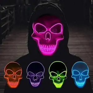 Halloween Horror Skull Mask LED Cold Light Full-Face Cosplay Mask for Adults, Luminous Party Decoration, Adult Size, Foam Paper