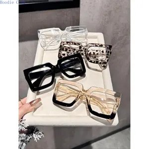 Trendy Casual Eyeglasses Viral Oversized Chunky Square goggles 4-Pack Aesthetic Y2K Leopard Ombre Clear Lens Fashion Eyewear for Women Office Daily Wear UV Protection Sunglasses skiing photochromic cycling lightweight durable Unbreakable Polarized Sports