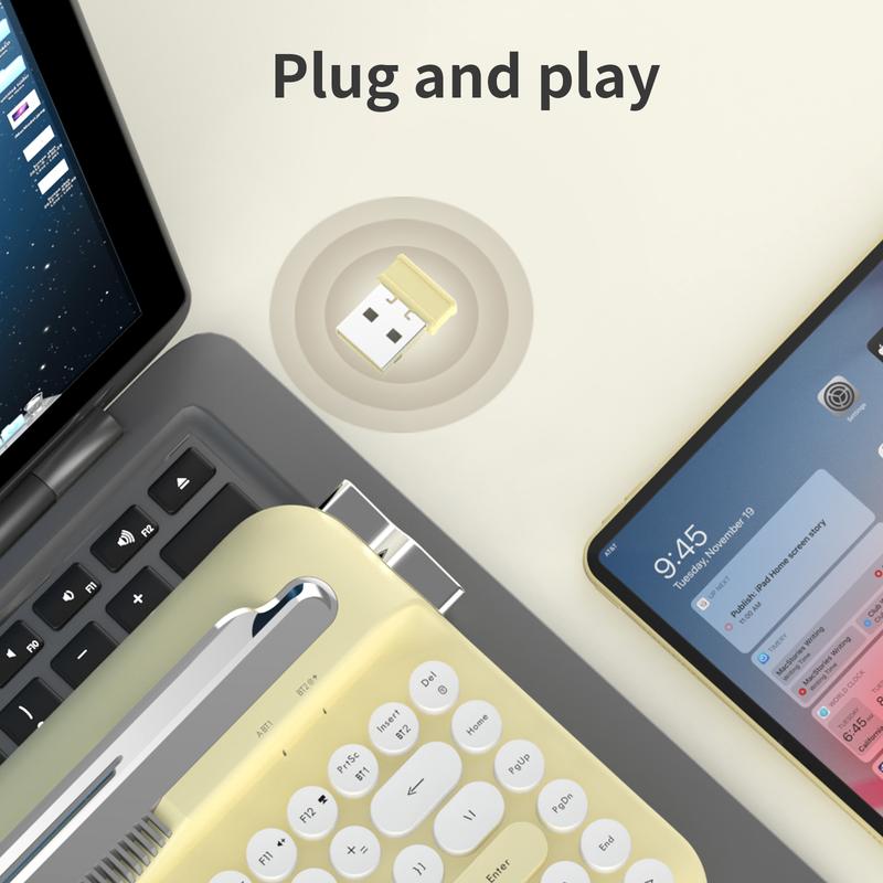 AJAZZ AF84 High Appearance Wireless Thin Film Keyboard Dual Mode 2.4G Bluetooth 84 Key Retro Keyboard Fast Response Punk Typewriter Female Keyboard Code Word Office Support Multiple Systems Suitable for Office Use Requires Self Provided AAA Battery * 2