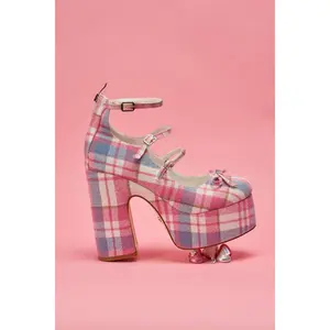 AZALEA WANG SPROUT PINK PLAID CHUNKY PUMP AZALEA WANG SPROUT PINK PLAID CHUNKY PUMP
