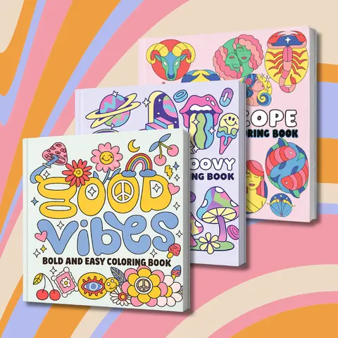 3-Pack Retro Calming Coloring Books Bundle, Office Art Supplies with Zodiac Illustrations, Psychedelic Designs, Bold & Easy Coloring, Unisex Coping Skills for Teens, Beginner-Friendly, Boosts Creativity & Relaxation, Ideal Holidays Gifts for Him