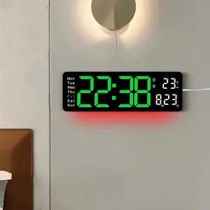 New 16-Inch Large Display Digital Wall Clock - Remote Control Temperature Date Mood Light Dual Alarm Countdown 10-Level Brightness 12/24H Format - Durable Plastic USB Powered with Backup Battery for Memory Function Decor Set
