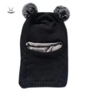 Kids Winter Thickened Knit Hat 2 in 1 Face Protection Scarf Caps Cute Bubble Decor Beanie Cap