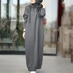 Autumn Winter Women's Solid Color Hooded Drawstring Loose Casual Pockets Long Sleeve Sweater (polyster）MS113#