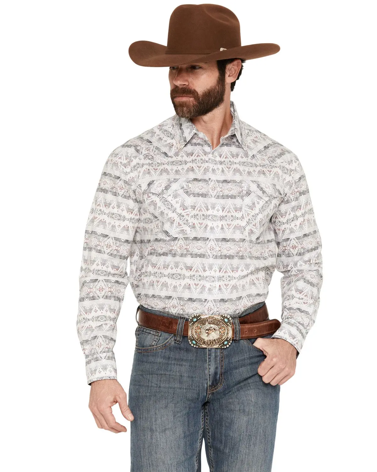 Panhandle Men's Slim Men'S Southwestern Print Long Sleeve Snap Stretch - Rmn2s08935